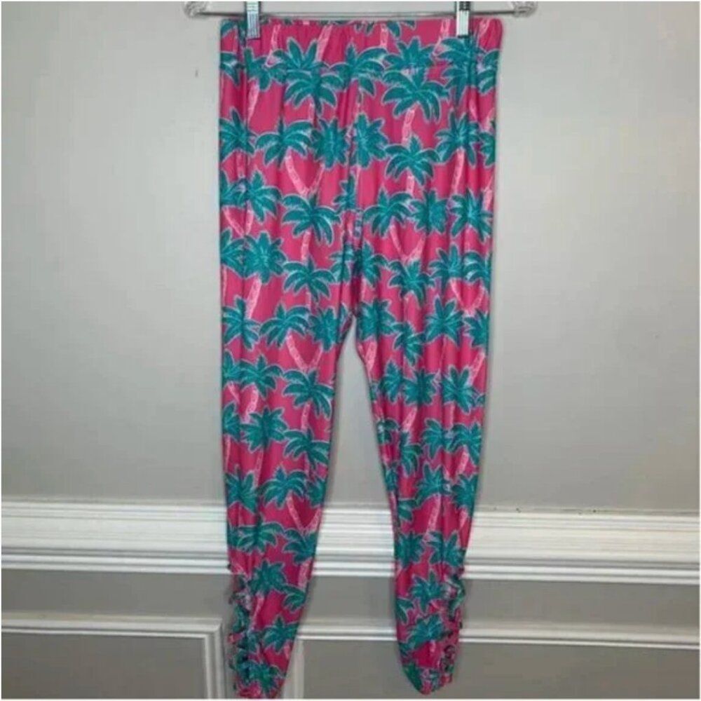 Simply Southern Women’s Plus Size Pink & Turquoise Palm Tree Printed Leggings